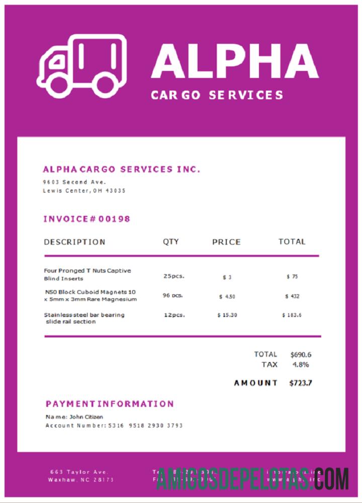 Fatura de serviços Alpha Cargo dos EUA modelo